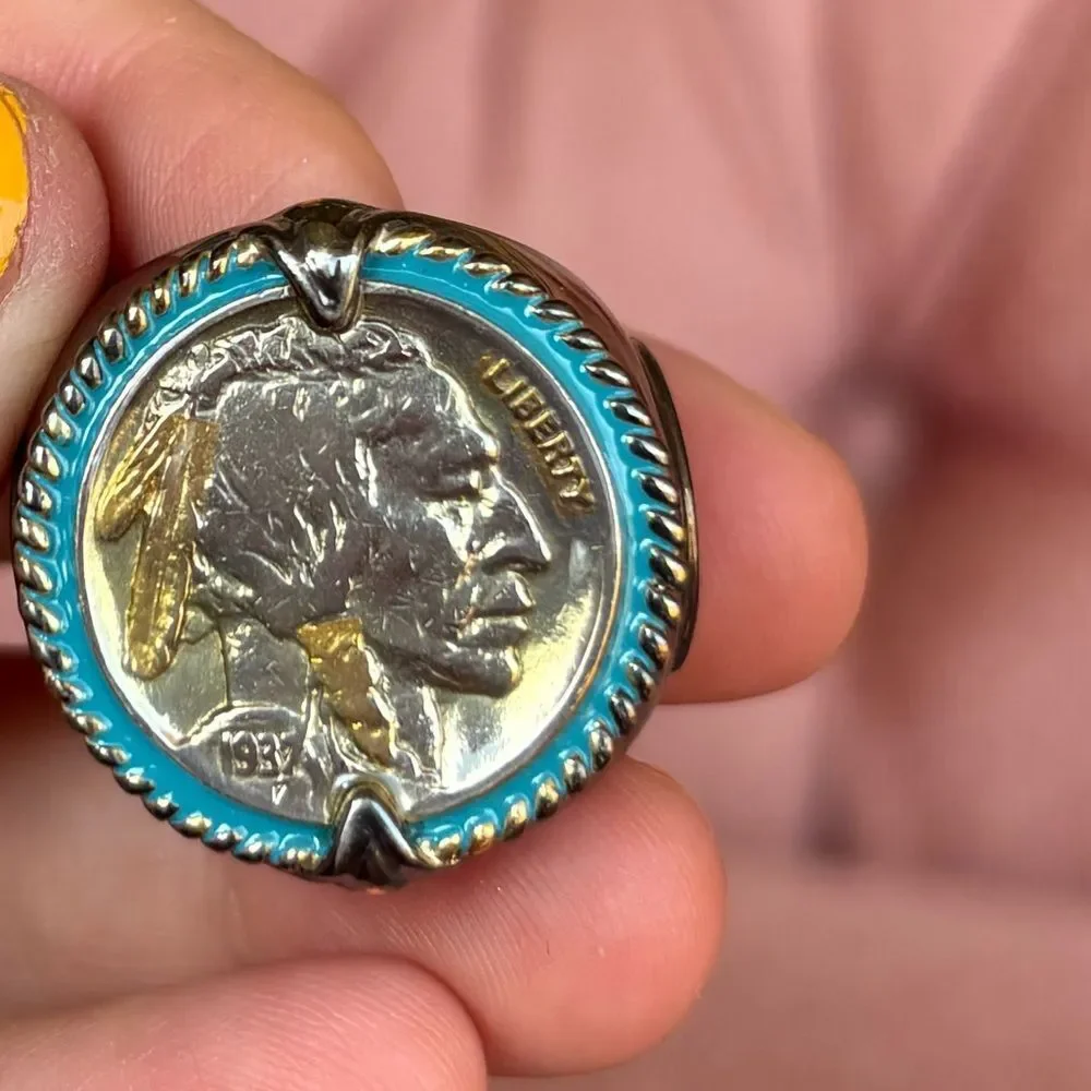 Bradford Exchange Indian Head Nickel Ring 925 Sterling Silver Size 9
